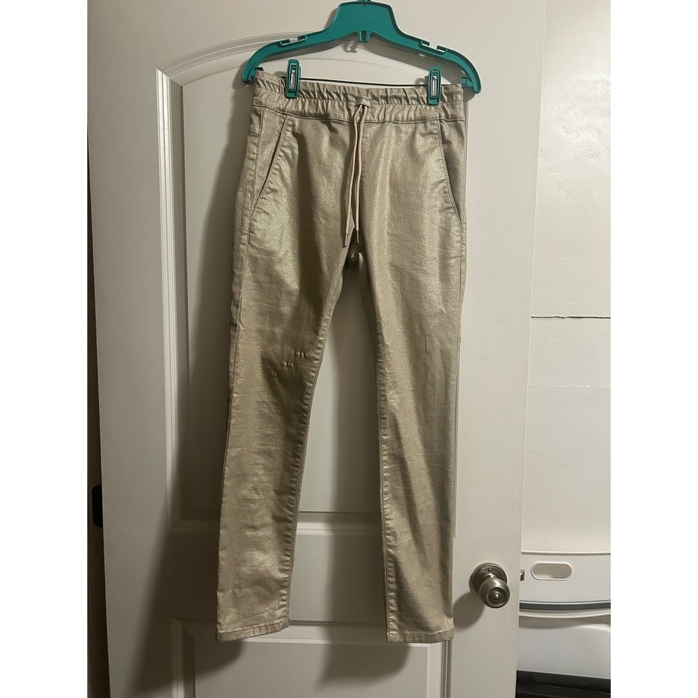 Flog Dahlia Gold Metallic Slim Leg Drawstring Pants Size 26